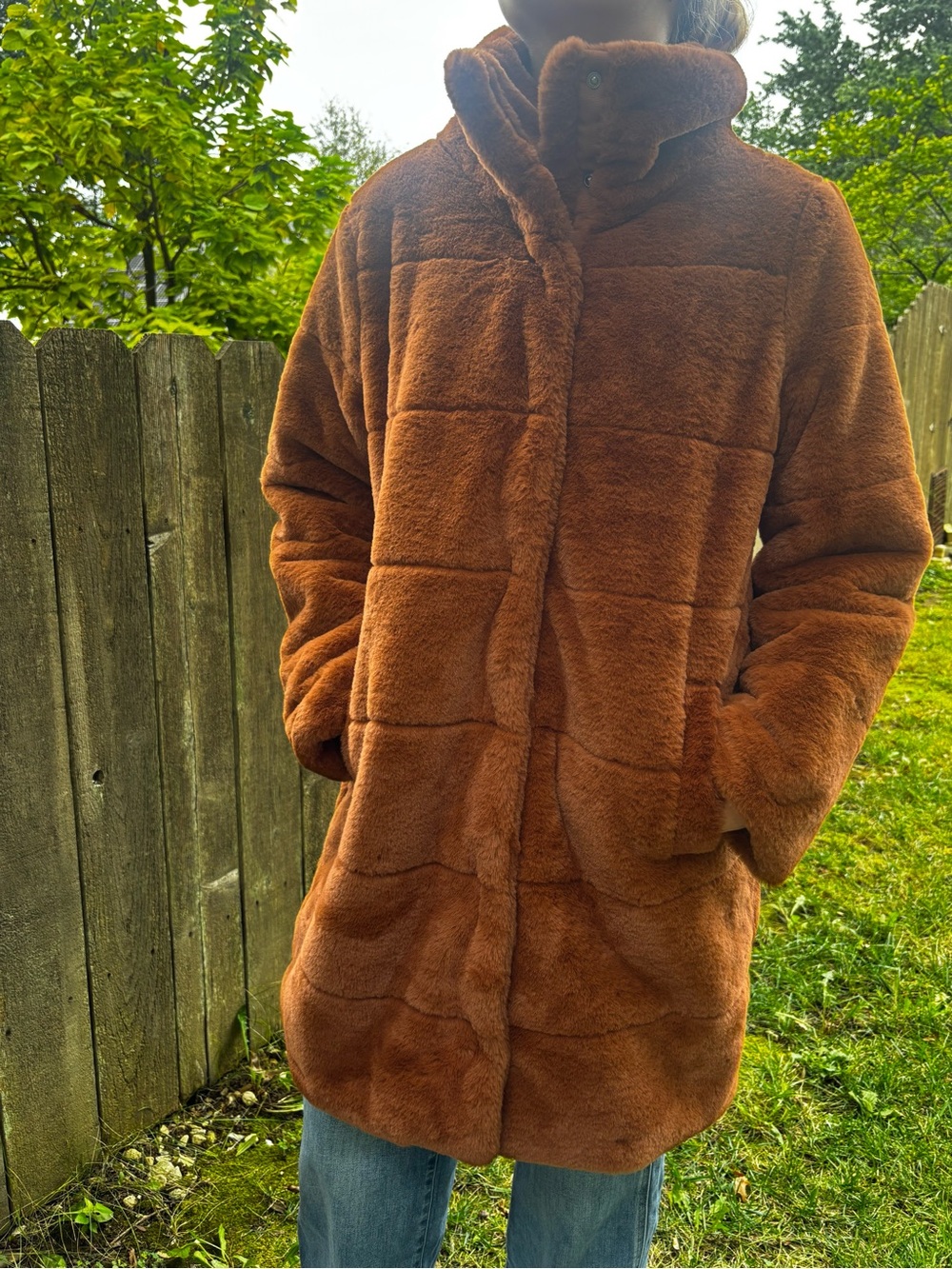 NVLT NWOT Faux Fur Puffer Coat - Cognac Size Large MSRP $200